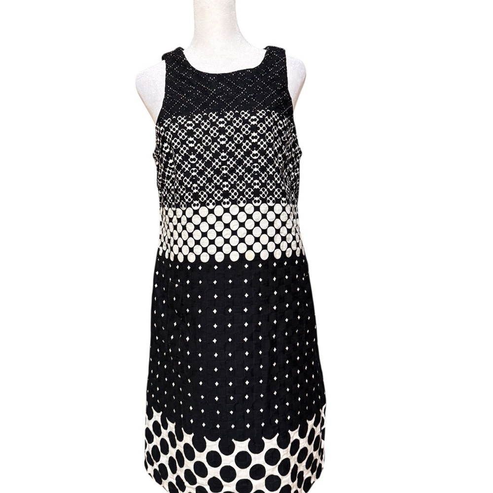Just Taylor Dress Size 12 Black White Dot Print Sleeveless Cotton Zip Back